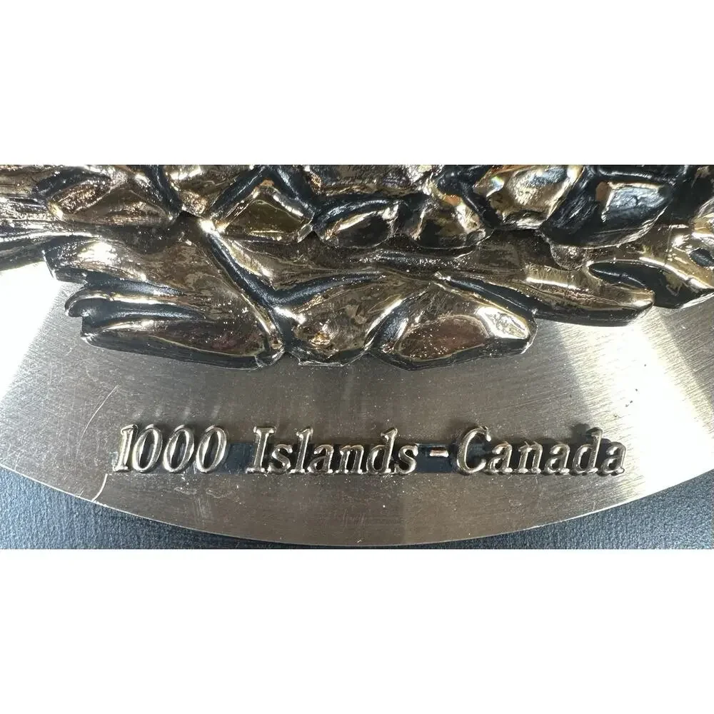 Vtg 3D Moose Trees Wall Plaque Wood Copper‎ A&F 1000 Islands Canada Cabin Decor